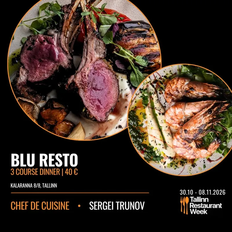 BLU Resto: kolmekäiguline õhtusöök 40 €, 30. oktoober - 8. november 2026